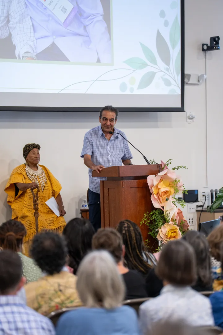 Azim Khamisa speaking at Tony Hicks’ Celebration of Life.
