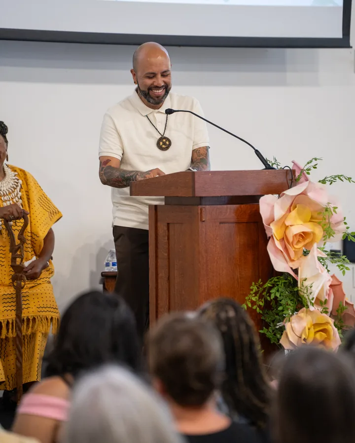 Francisco Carbajal speaking at Tony Hicks’ Celebration of Life.
